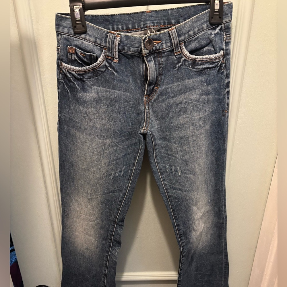 Armani Exchange Women's Distressed Blue Boot Cut Jeans